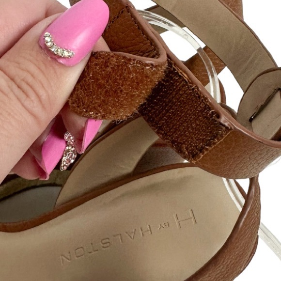 H BY HALSTON Leather Espadrille Wedges Brown/Camel Size 8.5 - Picture 6 of 9